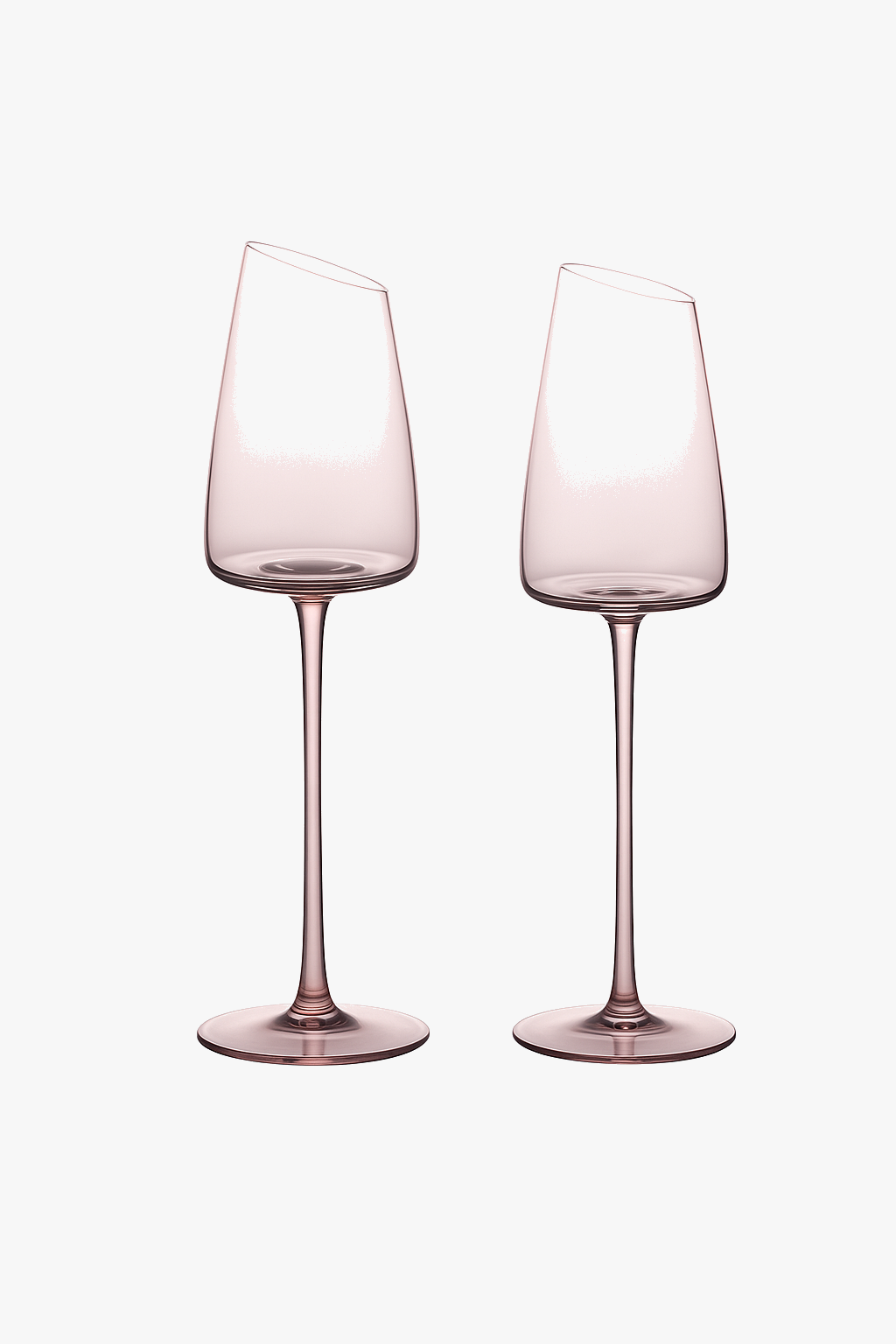 Glass set flaming wine pink sloping edge concave