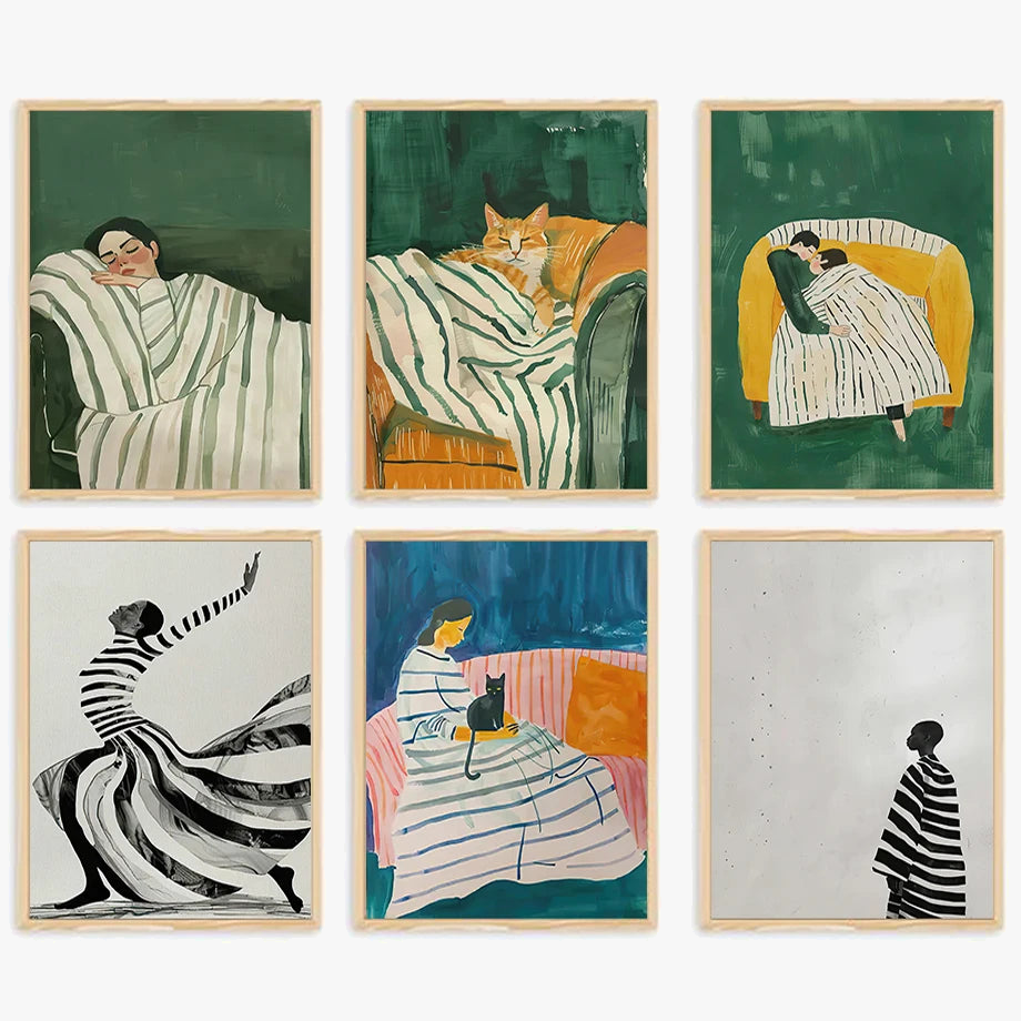 Woman cat abstract art wall for modern decoration - view 7