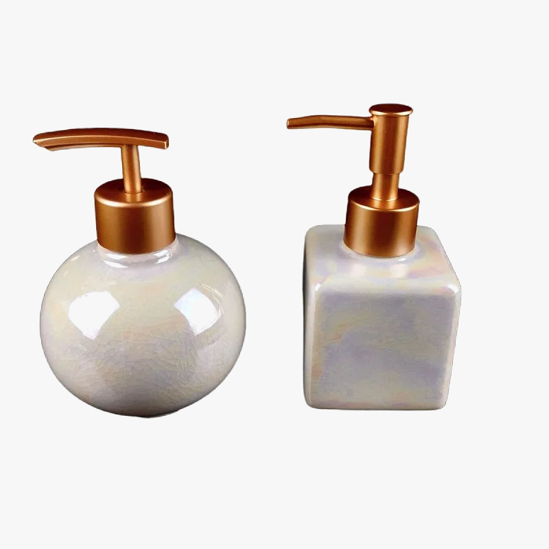 Empty ceramic bottles pumped for cosmetics and disinfectant - view 3