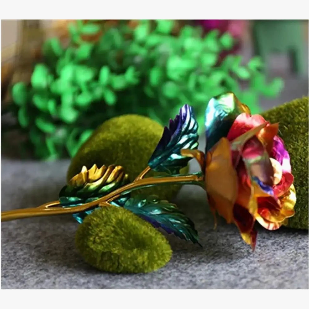 Artificial rose flower in decorative gold metal to offer - view 3