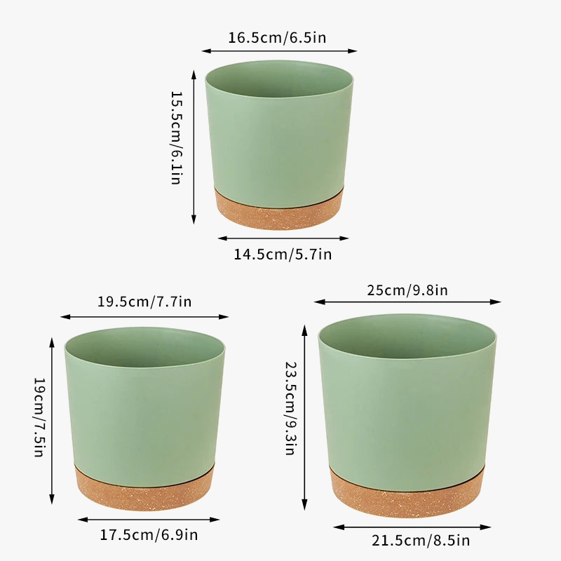 Large plastic circular pot for indoor plants with drainage and tray - view 6