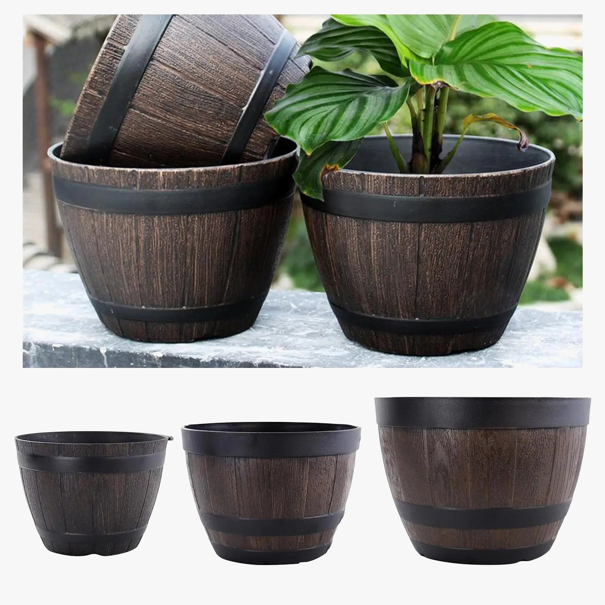 Large flower pot resistant resin barrel for outdoor interior