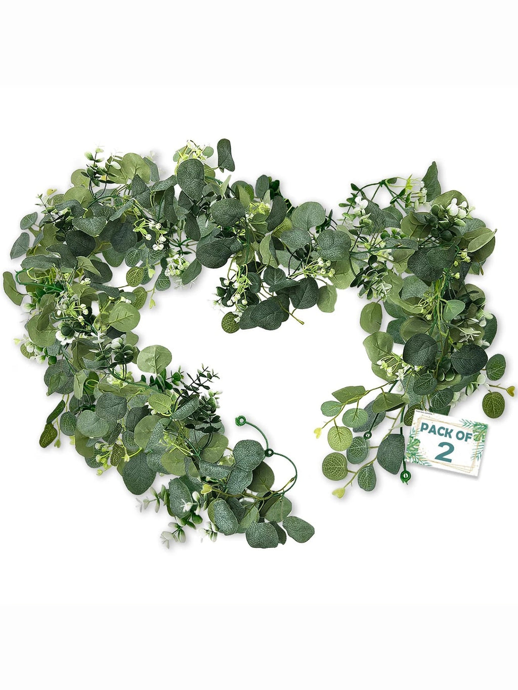 Artificial eucalyptus garland with white flowers and decorative berries - view 2