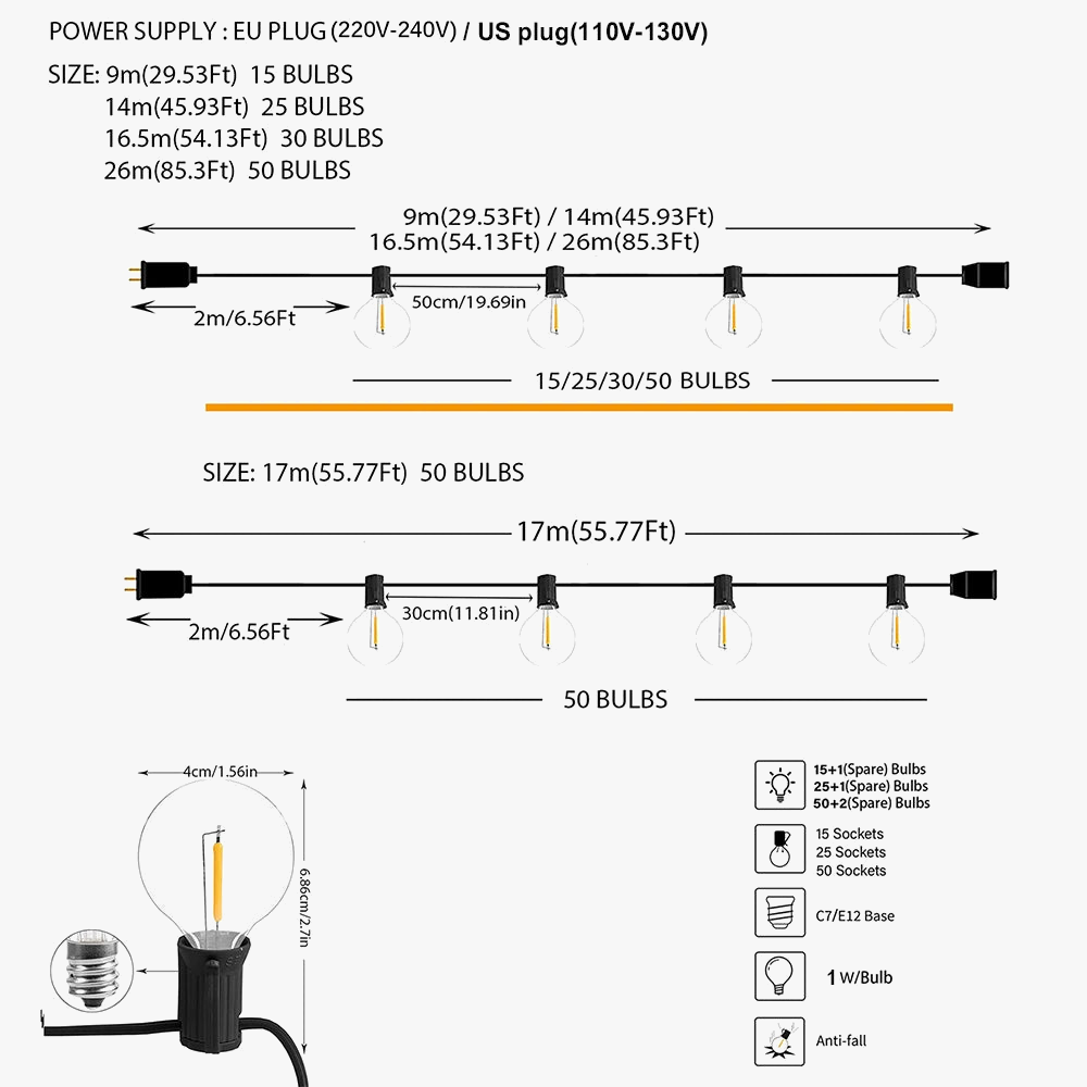 Outdoor LED String Lights in 9 to 26 Meter Lengths - view 3