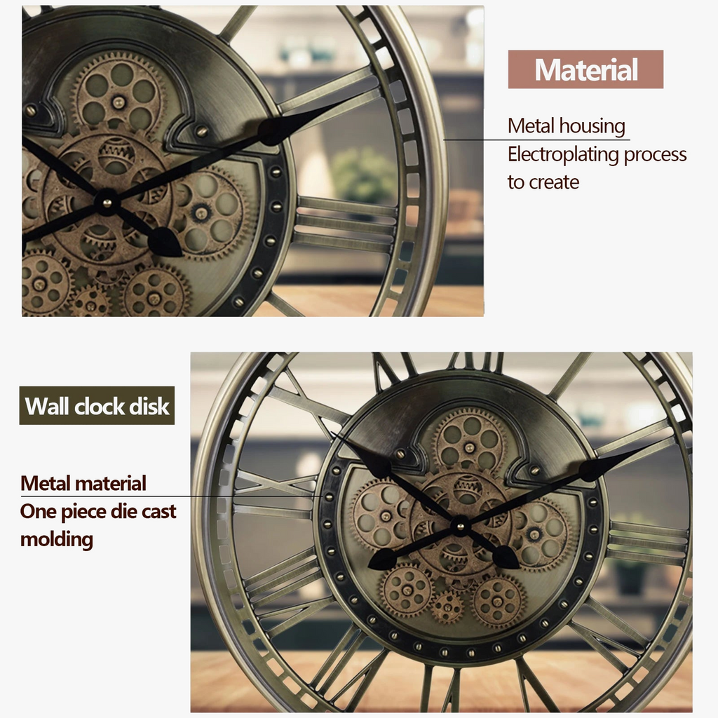 Ancient wall clock in decorative metal with gears - view 5