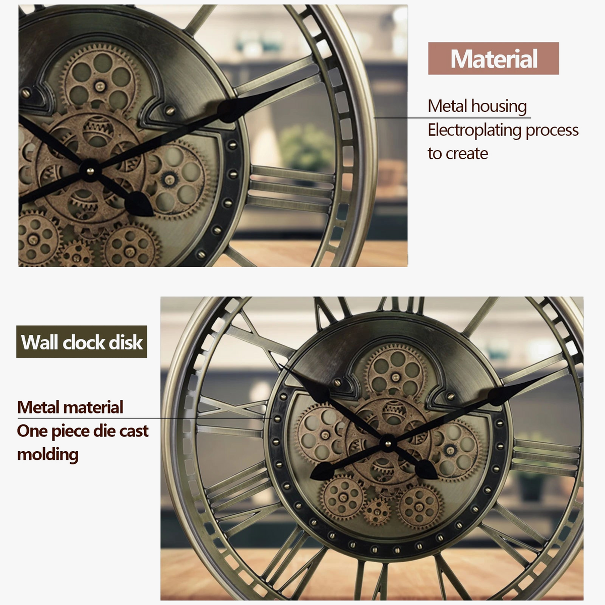 Ancient wall clock in decorative metal with gears - view 5