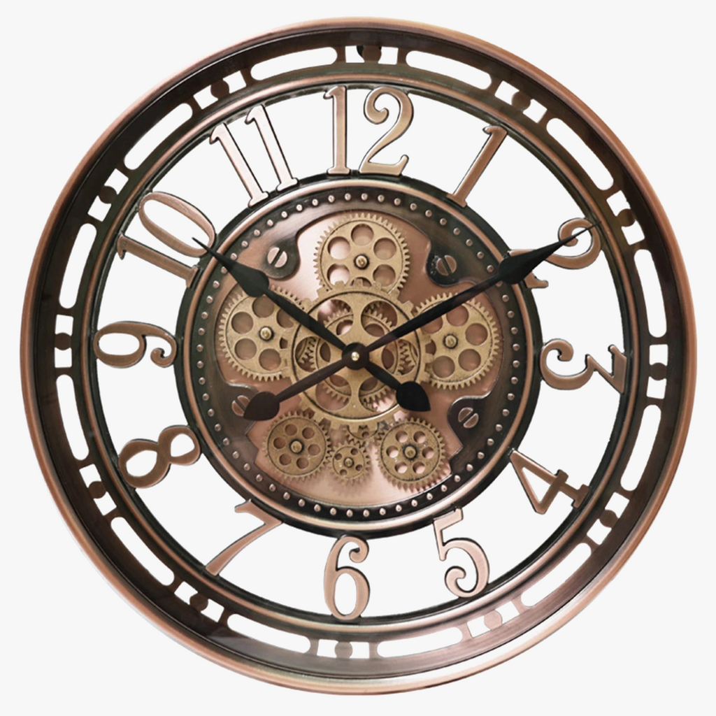 Ancient wall clock in decorative metal with gears - view 7