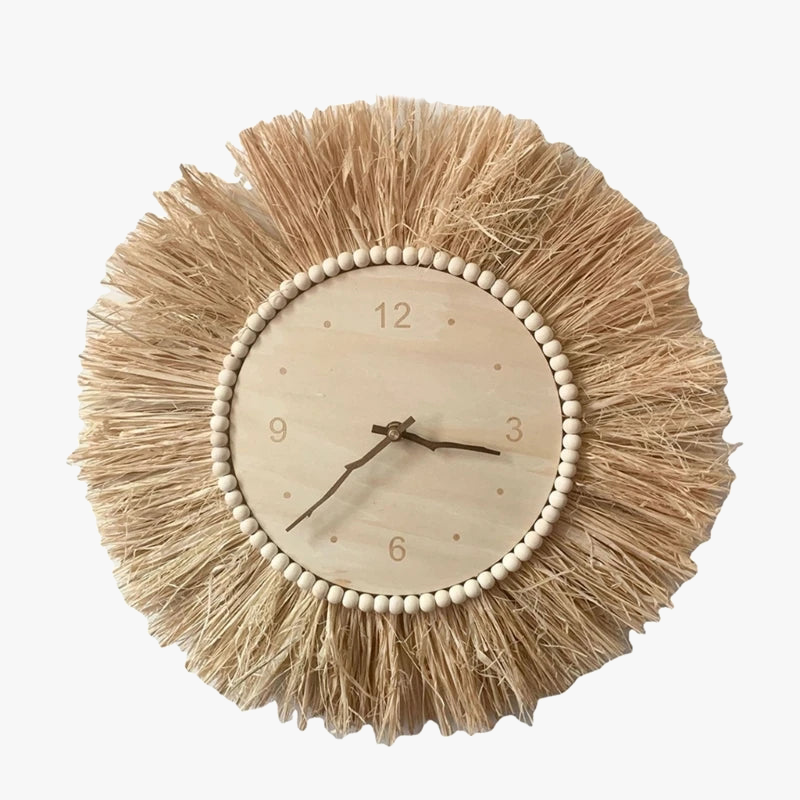 Handcrafted wall clock in woven straw with moving needles - view 2