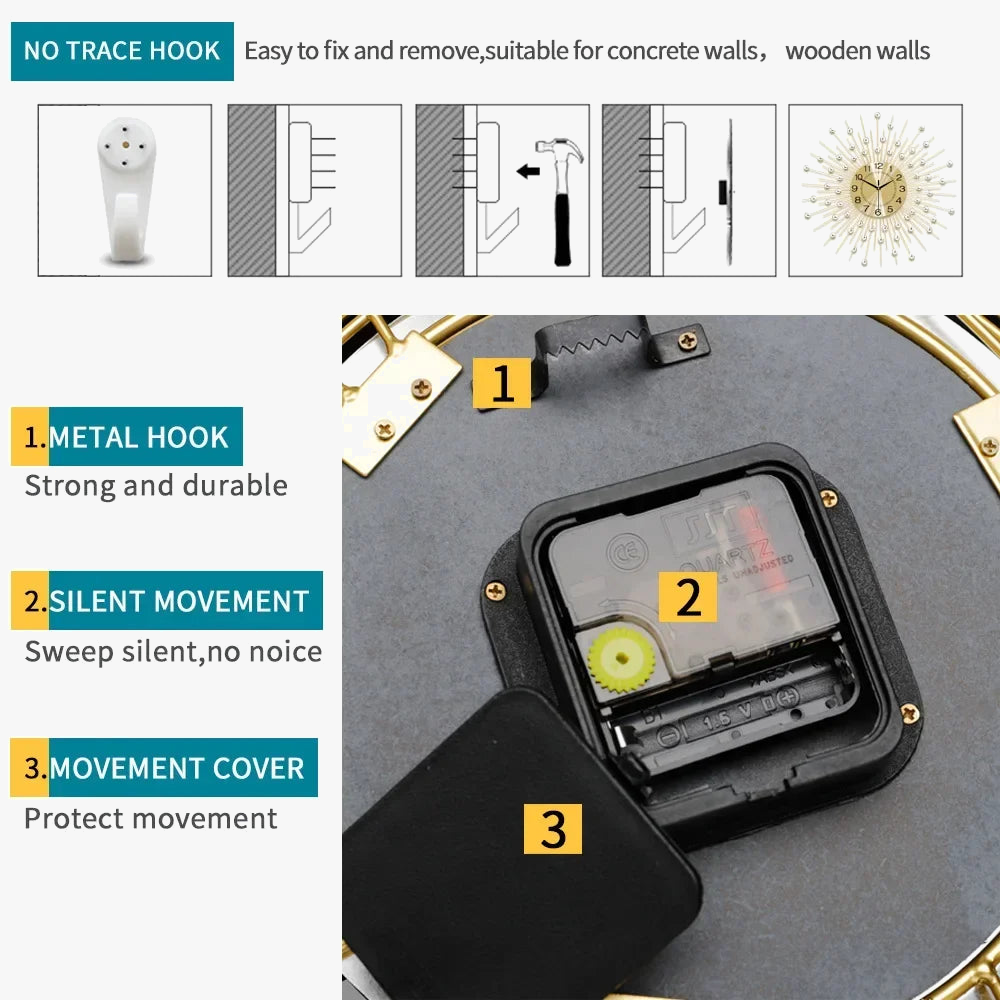 Wall clock in metal creative and silent design - view 6