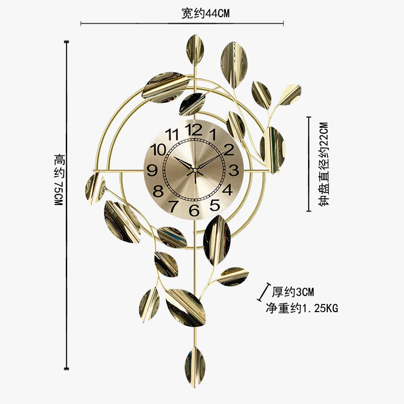 Wall clock in gold metal Nordic design silent luxury scanning - view 5