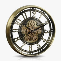 Industrial metal wall clock with decorative movable gears