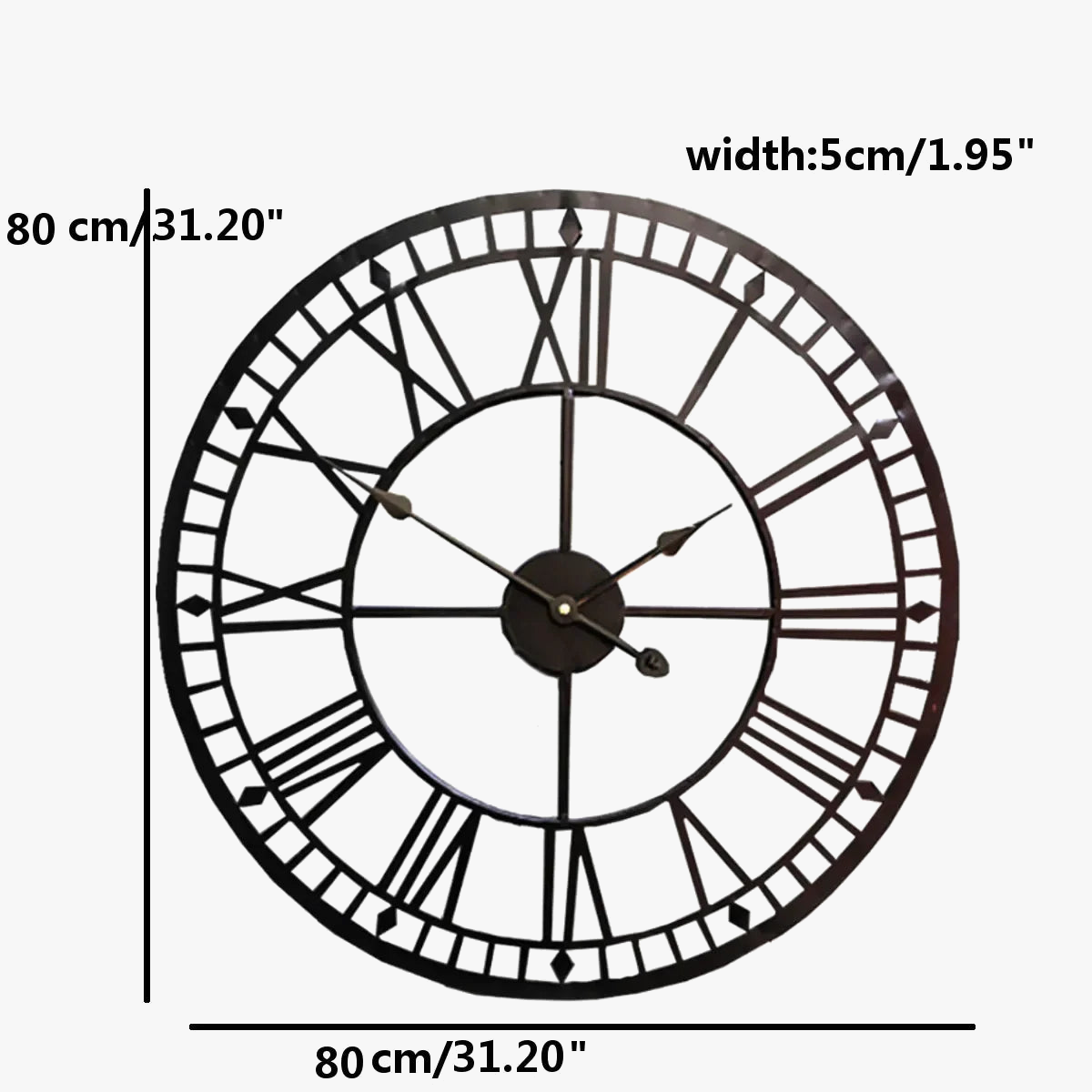 Modern wall clock in black iron Roman numerals interior decoration - view 5