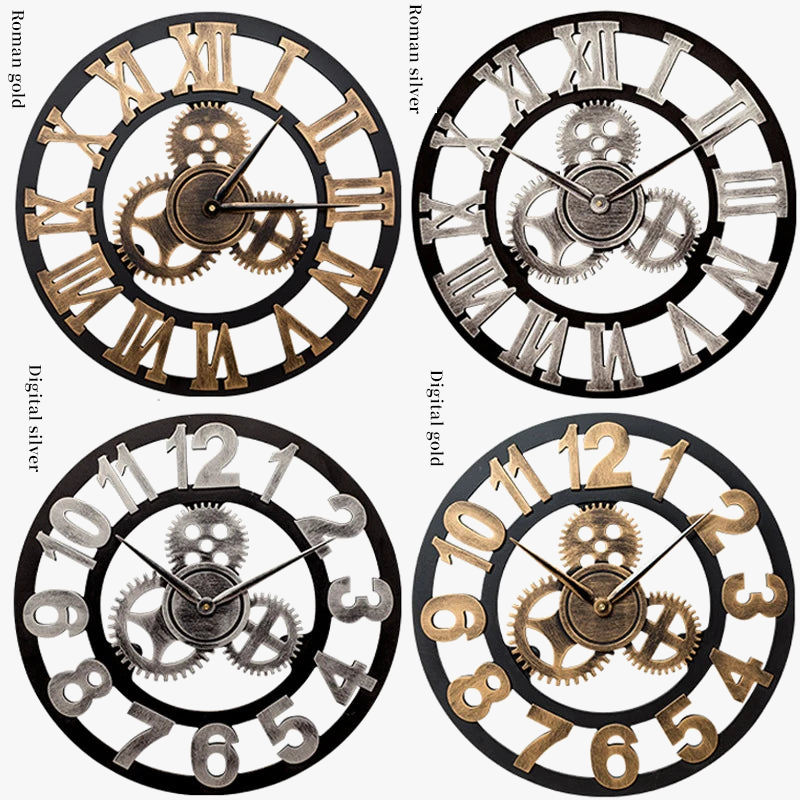Silent retro wall clock industrial style modern decoration - view 5