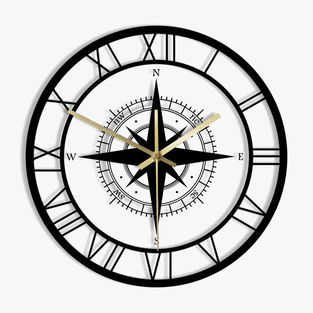 Silent wall clock with compass and steering map - view 6