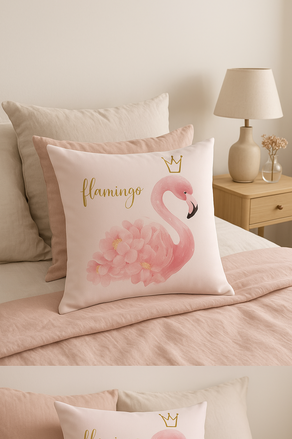 Throw pillow cover with decorative pink flaming pattern for your interior - view 2
