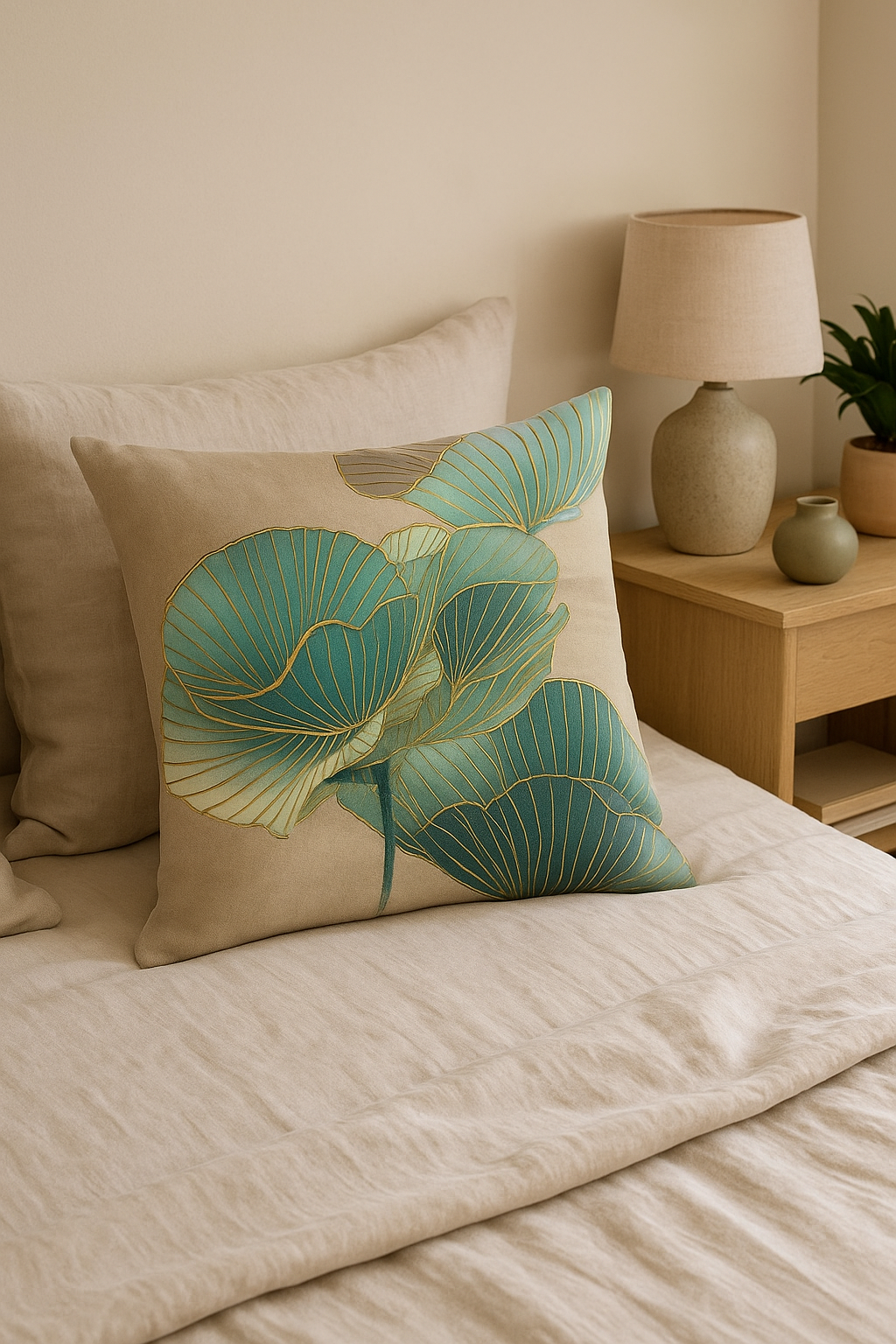 Refined Ginkgo Floral Throw Pillow Cover for Interior Decoration - view 2