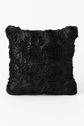 Black 3D Rose Embroidered Throw Pillow Cover