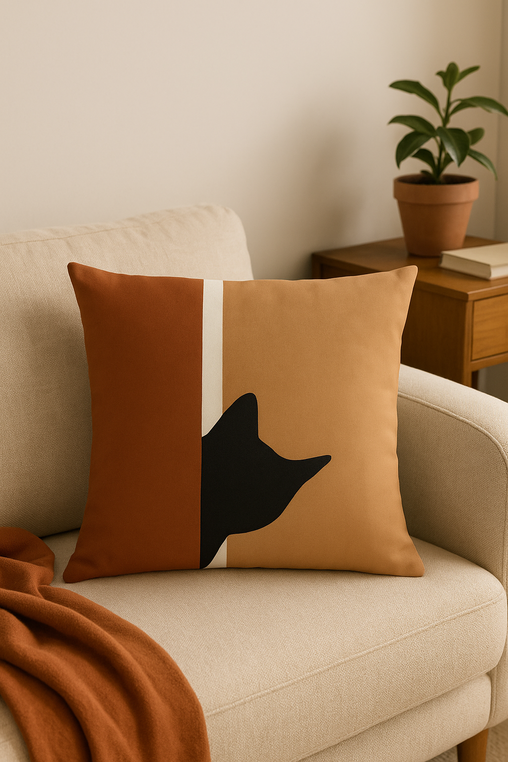 Square throw pillow cover with geometric brown pattern - view 2
