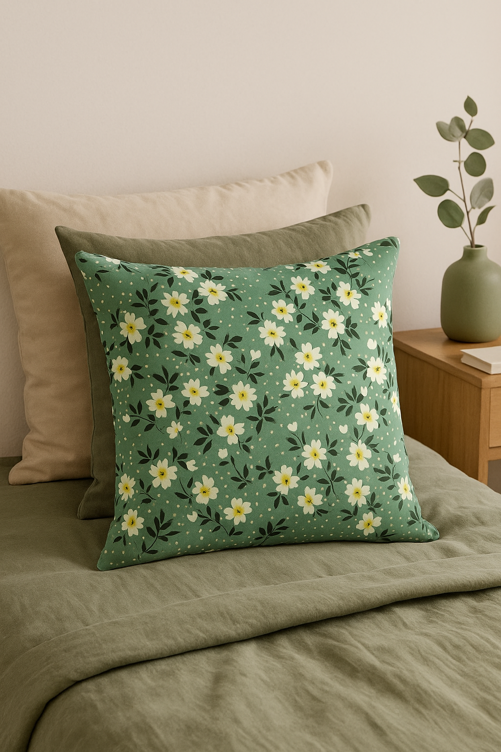 Square Watercolor Flower Throw Pillow Cover, 45x45 cm, Light Print - view 2