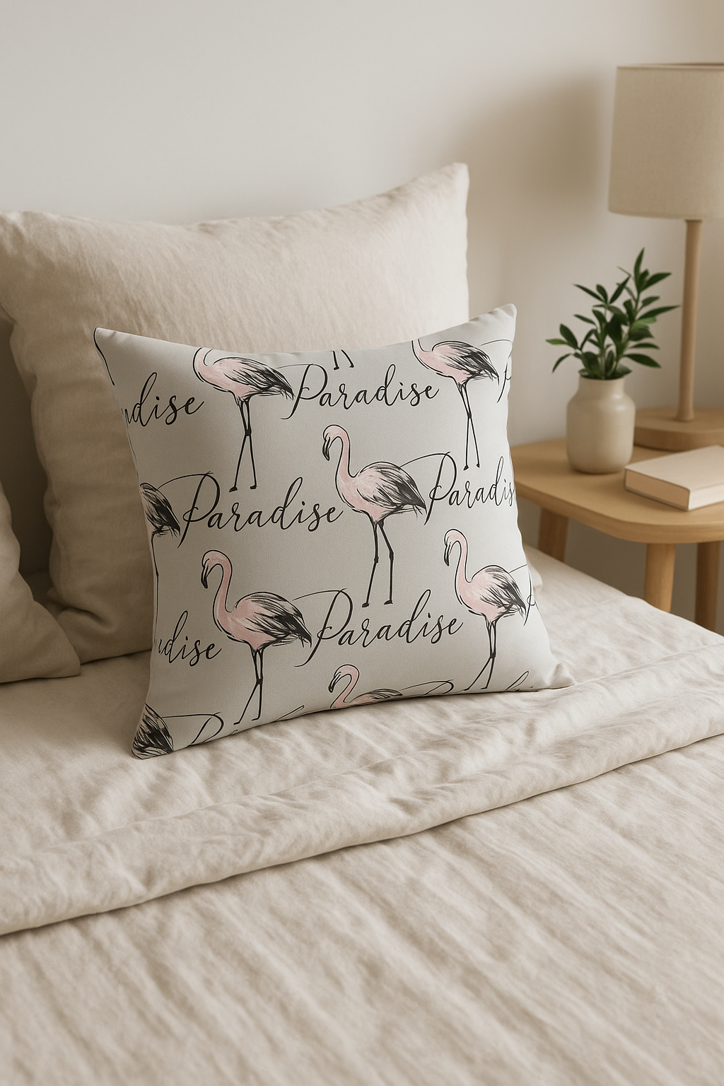 Pink Flamingo Print Square Throw Pillow Cover, Design 4 - view 2