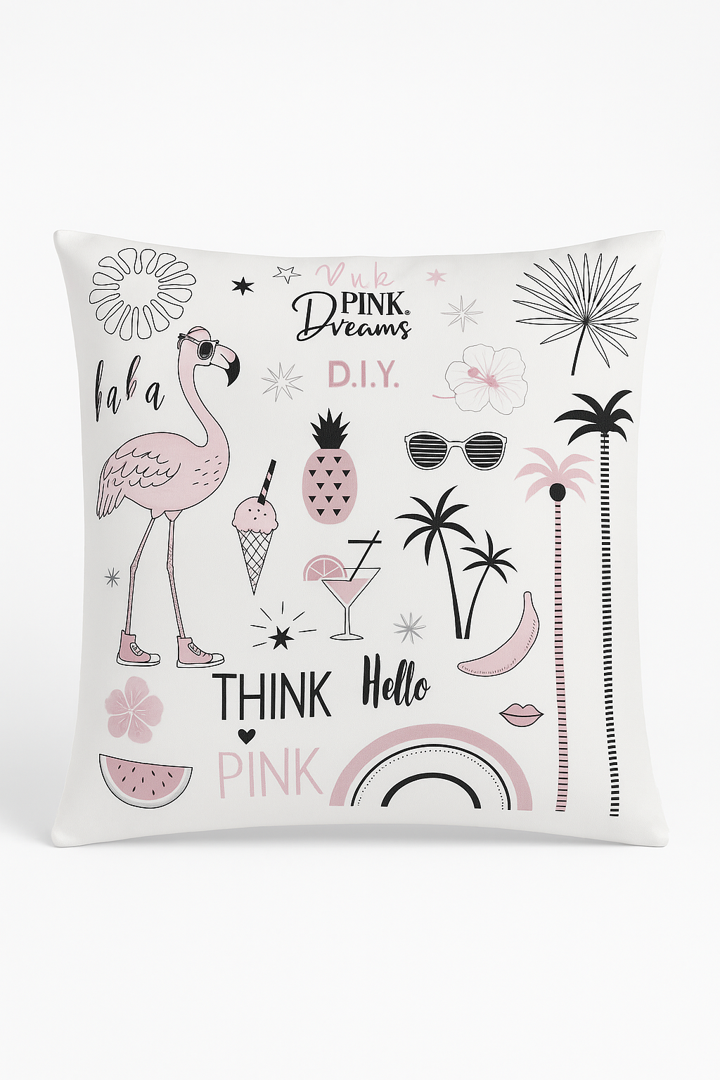 Pink Flamingo Print Square Throw Pillow Cover, Design 3