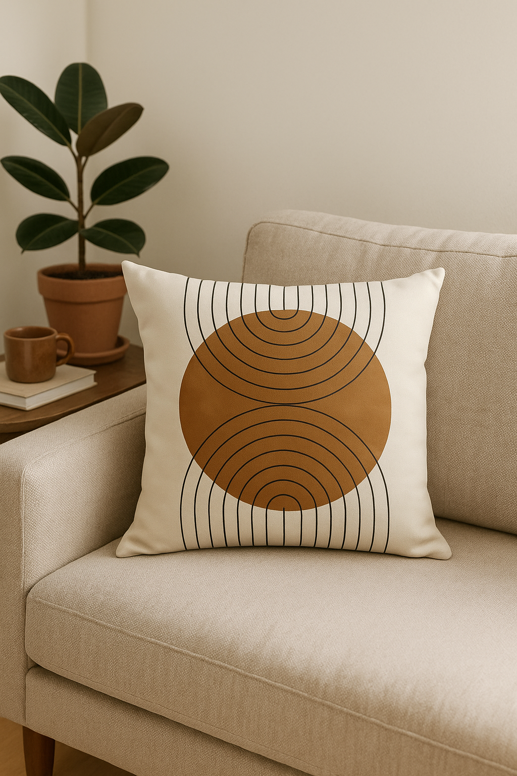 Warm-Toned Square Brown Geometric Throw Pillow Cover - view 2