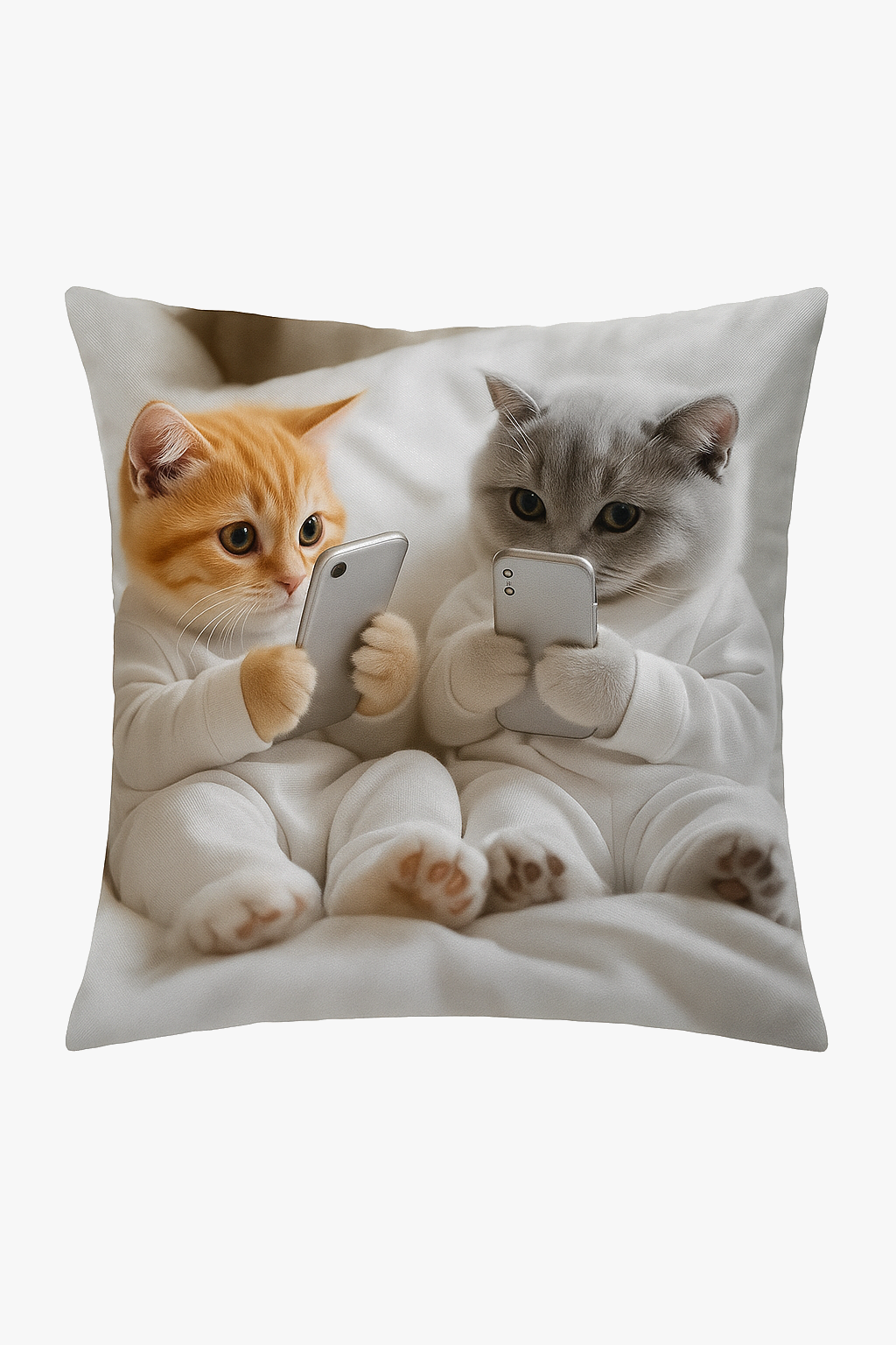 Cute kitten throw pillow cover with colorful smartphones