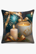 Decorative throw pillow cover with Christmas balls and gold knot