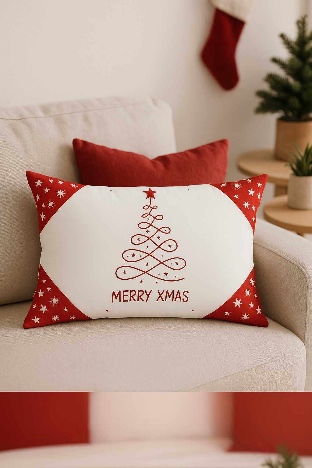 Red Christmas Throw Pillow Cover for Sofa, Bench, or Armchair - view 2