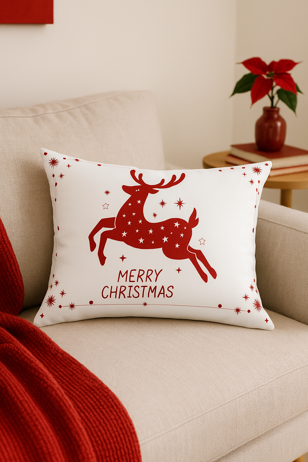 Red Christmas Throw Pillow Cover with Festive Focal Print - view 2