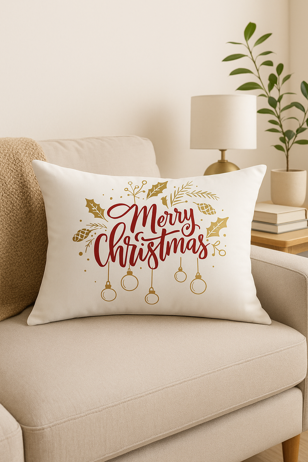 Red Christmas throw pillow cover for festive interior decoration - view 2