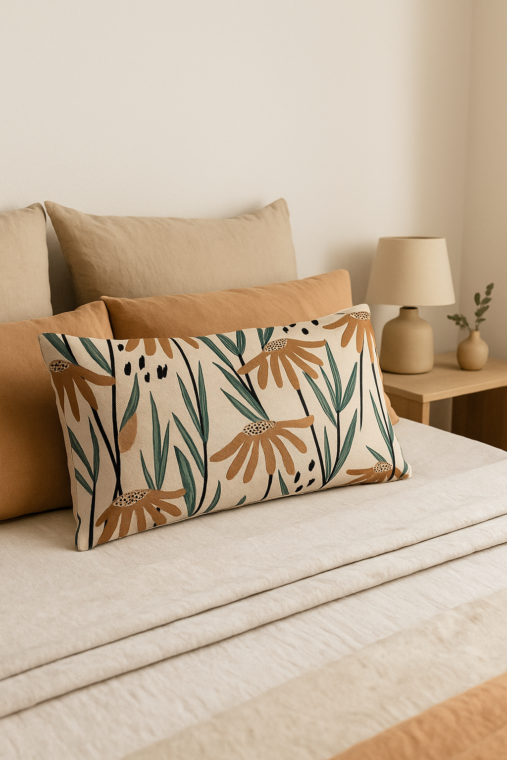 Decorative throw pillow cover with elegant sunflower pattern - view 2