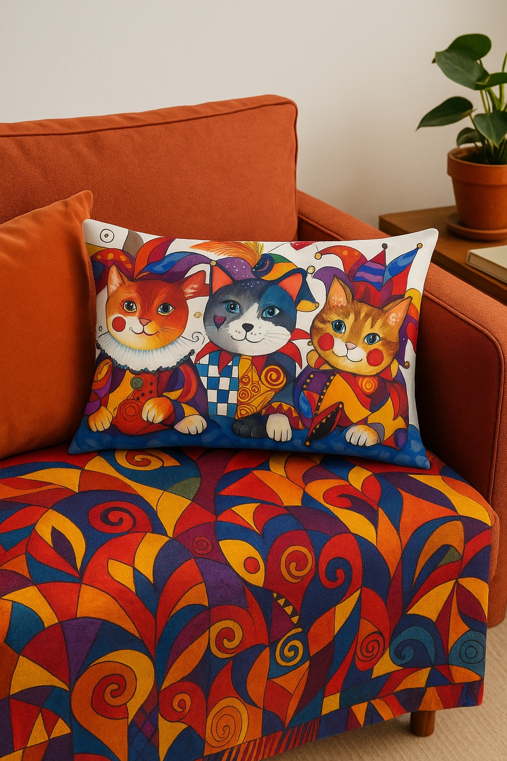 Decorative throw pillow cover puppy animals and cat - view 2