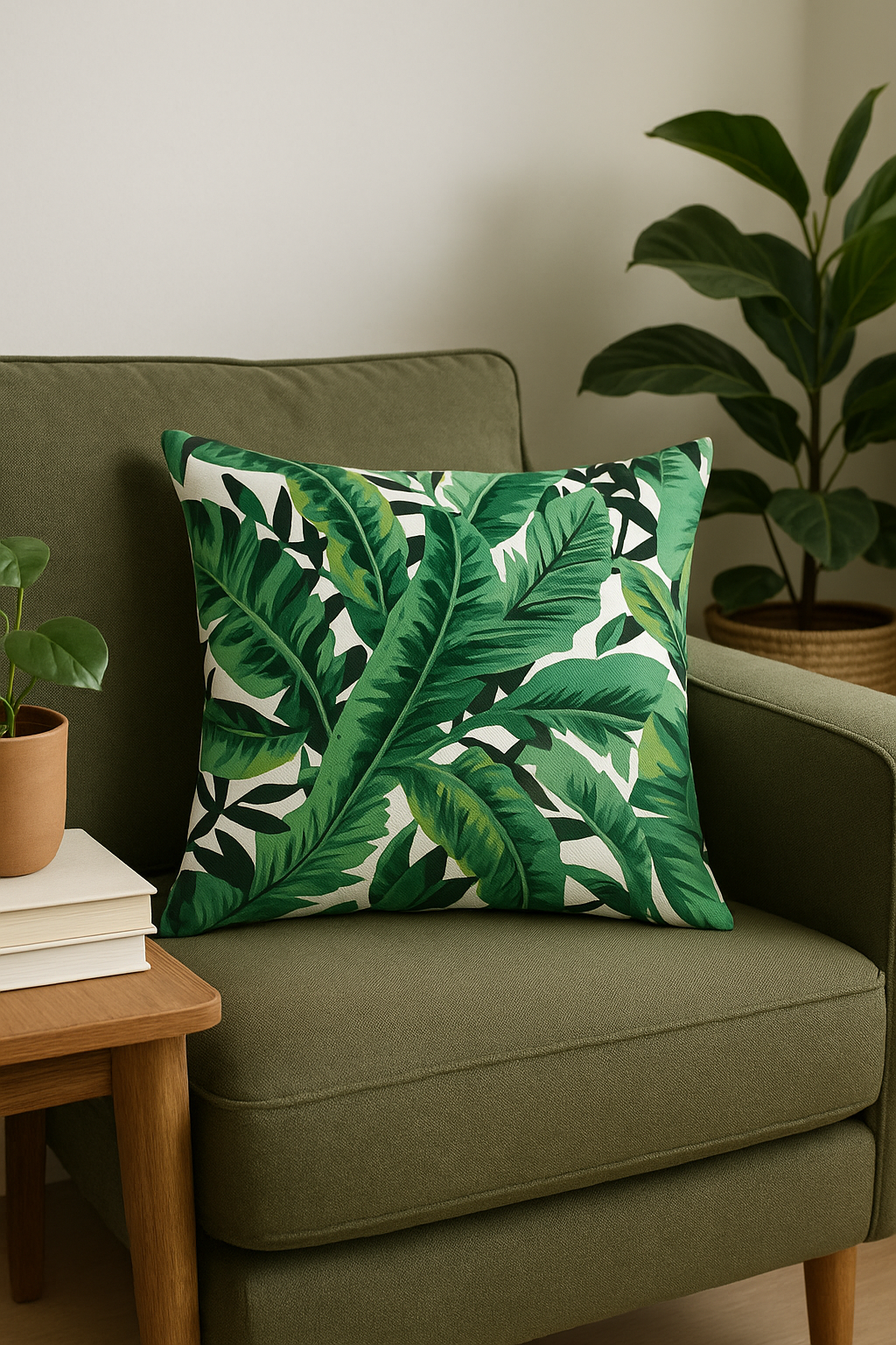 Decorative throw pillow cover with cactus and tropical plants - view 2