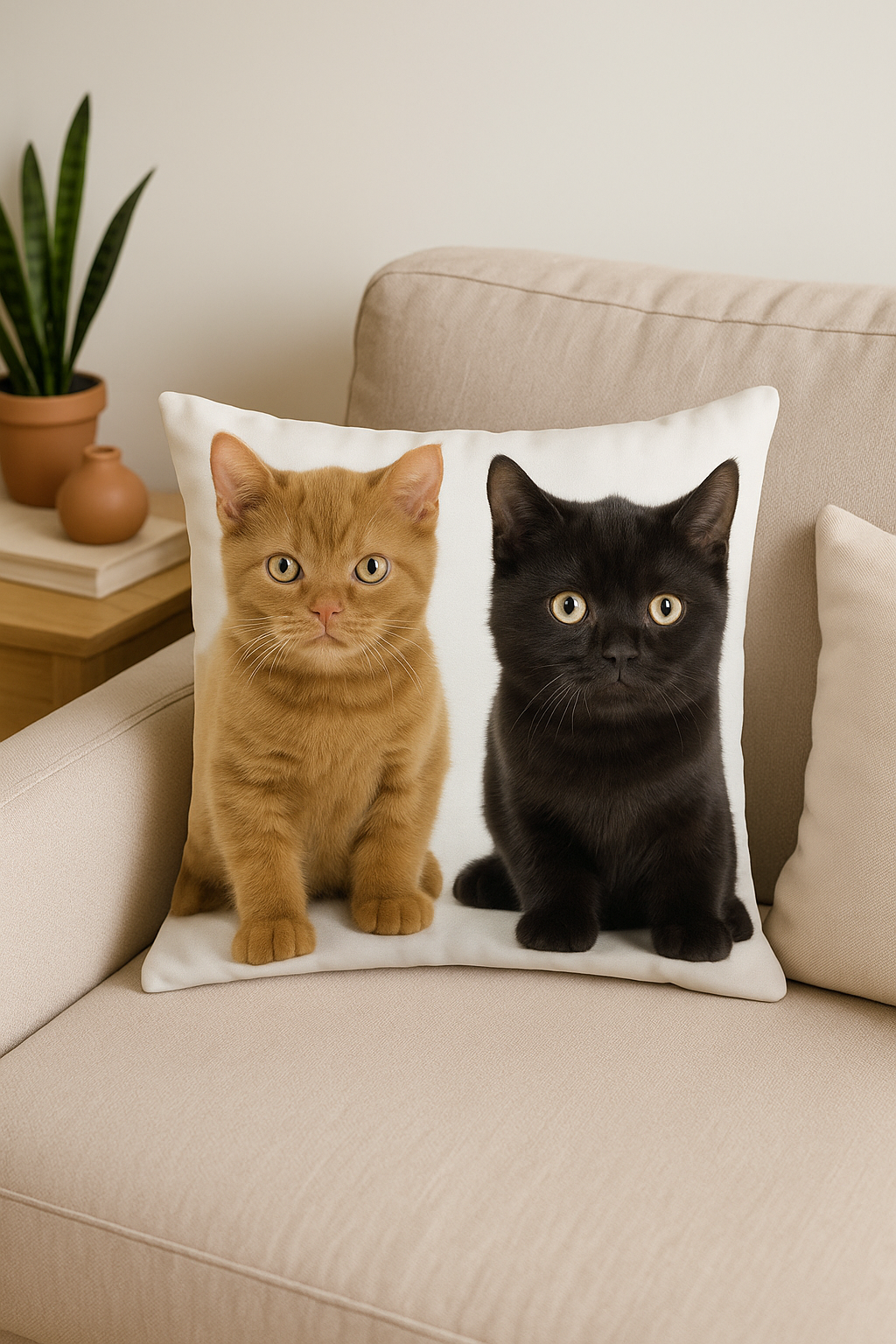 Graphic Throw Pillow Cover with Cute Cat Pattern - view 2