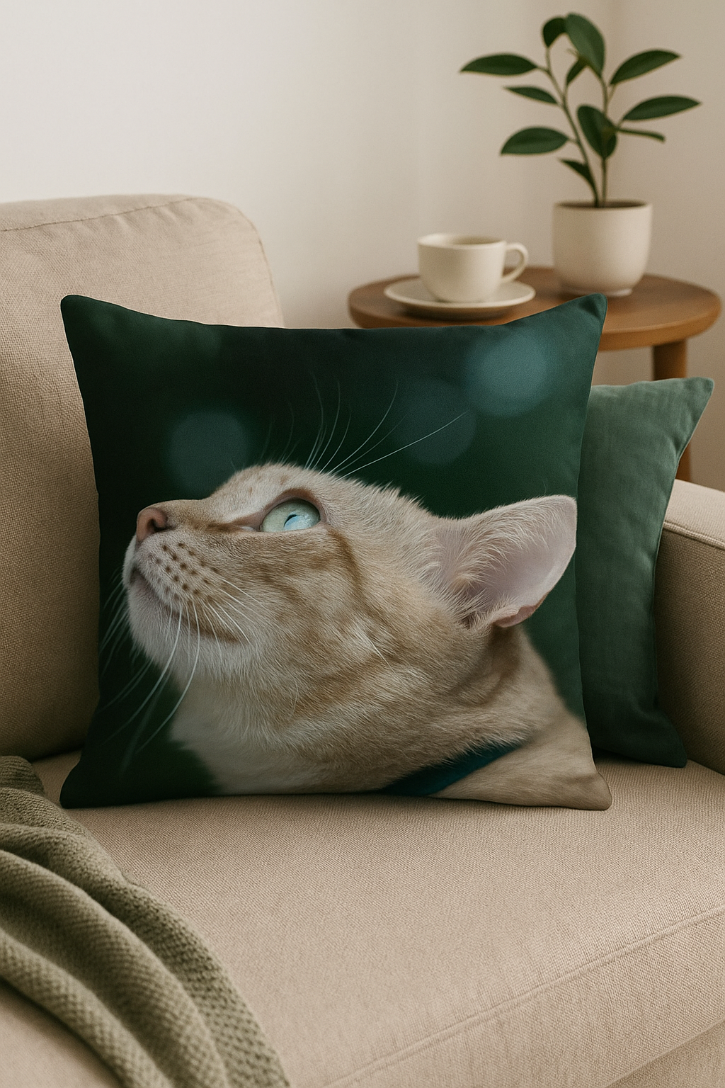Throw Pillow Cover with Cute Cat Pattern for Armchair or Bed - view 2