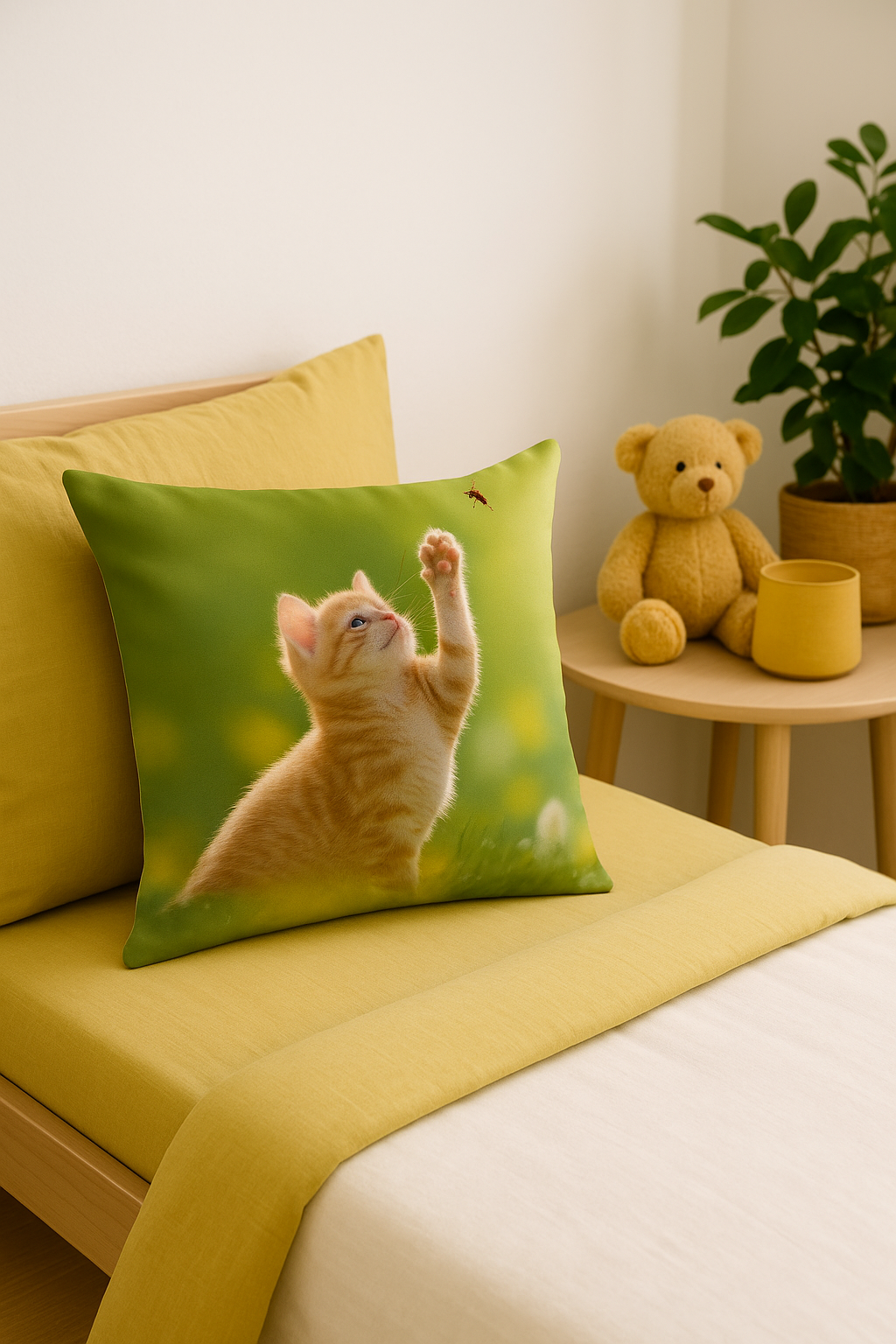 Decorative Throw Pillow Cover with Cute Cat Pattern, Subtle Style - view 2