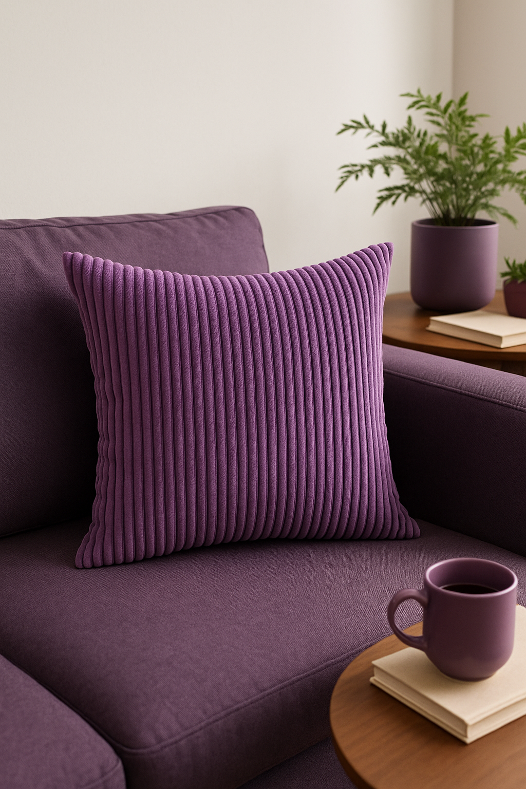 Decorative throw pillow cover in striped ribbed velvet available in several sizes - view 2