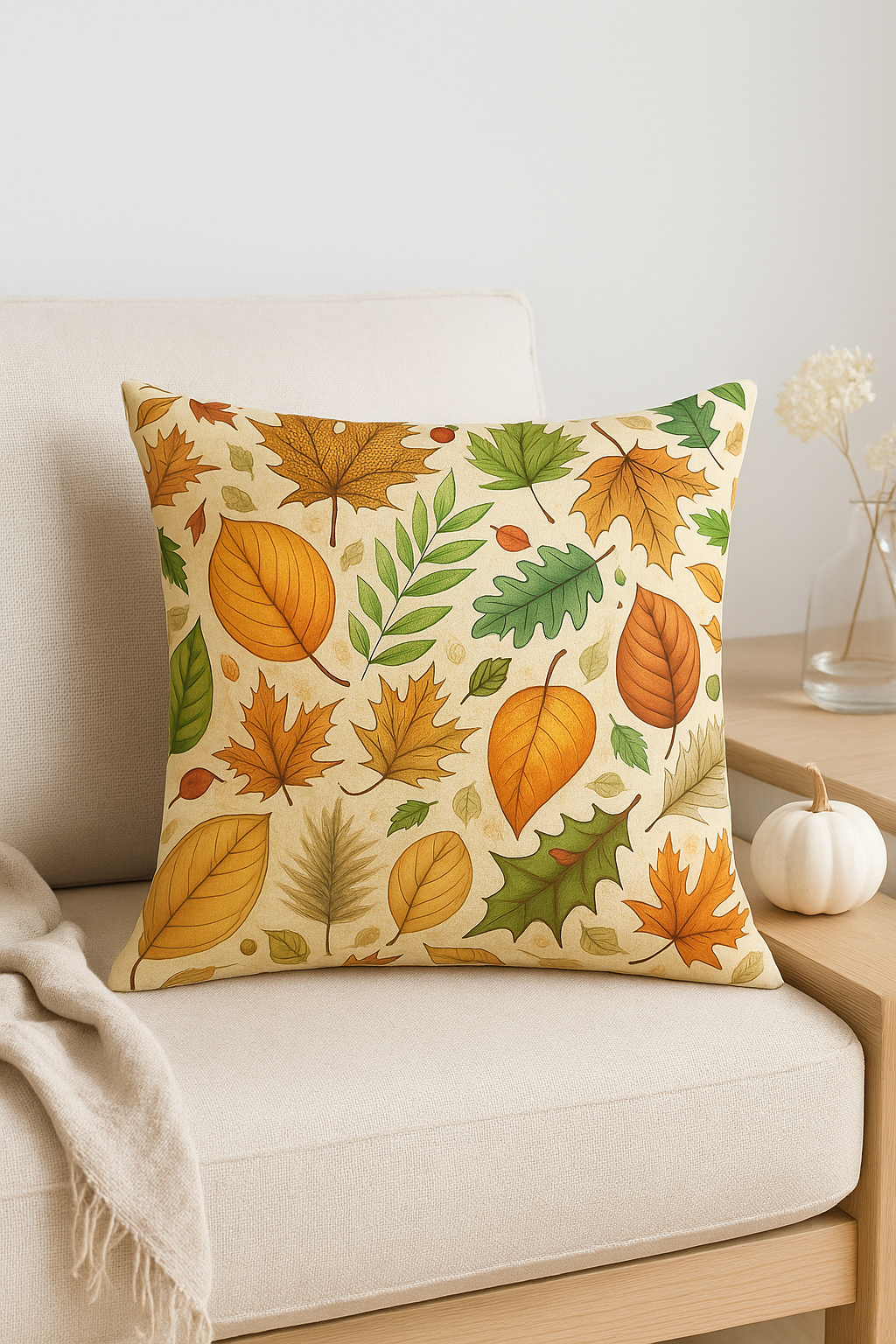 Decor throw pillow cover autumn leaves and pumpkins - view 2