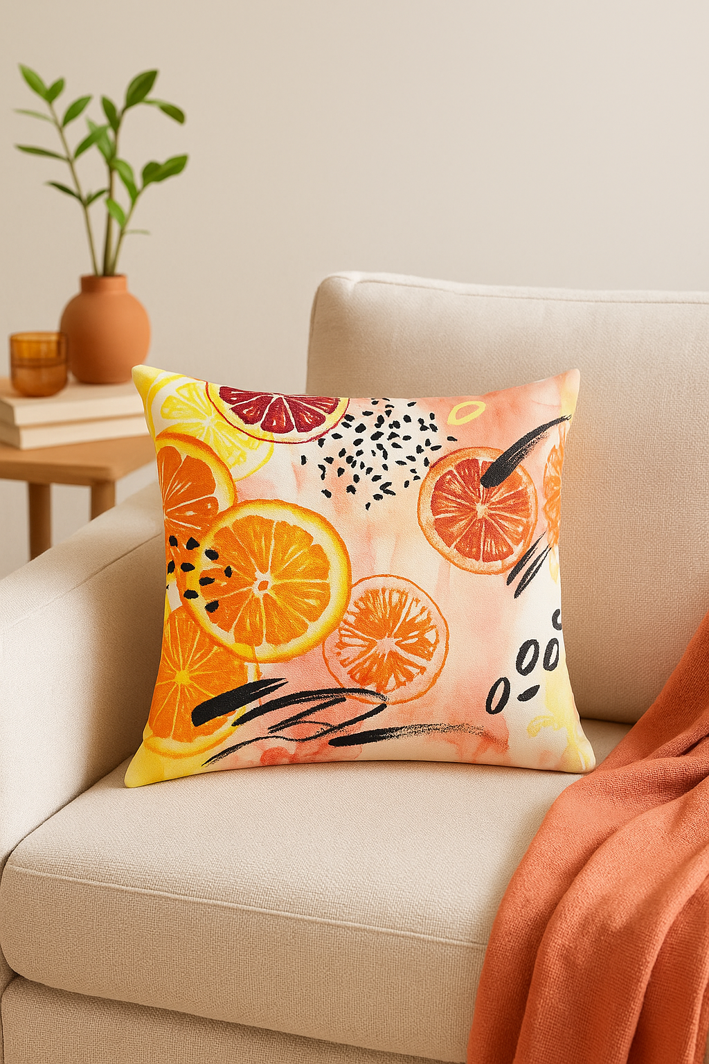 Summer Fruit Lemon and Strawberry Throw Pillow Cover, Design 6 - view 2