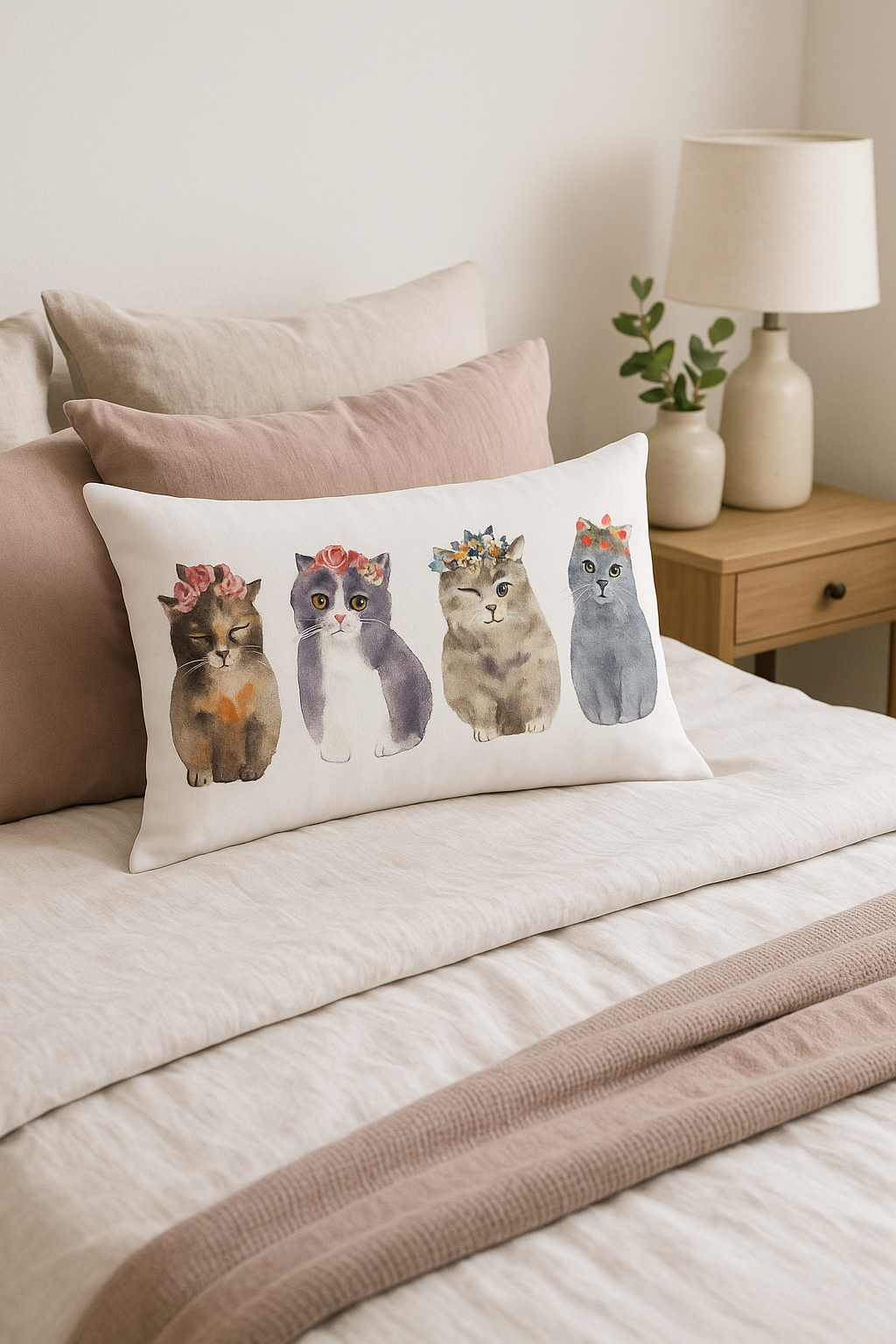 Decorative throw pillow cover pattern animals puppies and cats - view 2
