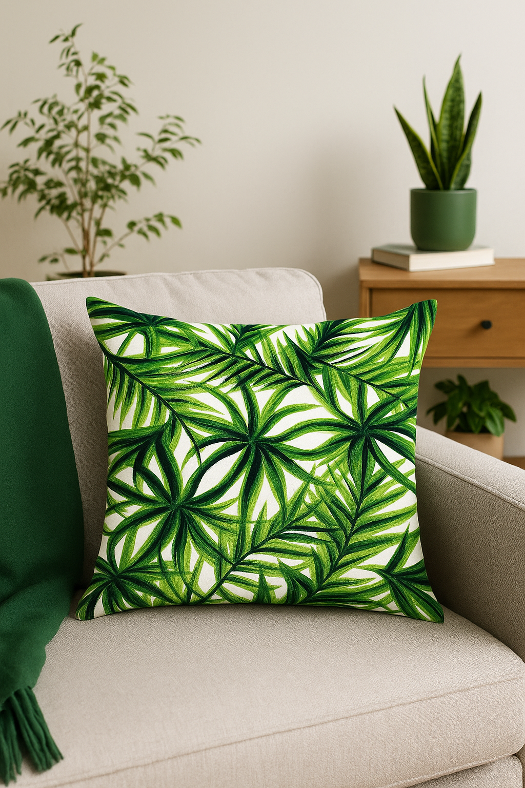 Green Monstera & Palm Throw Pillow Cover - view 2