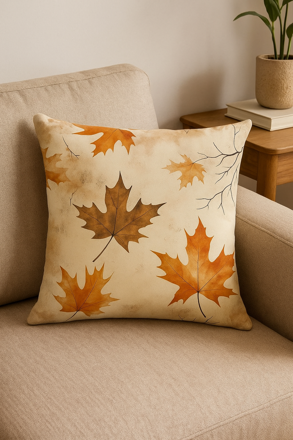 Decorative throw pillow cover autumn leaf pattern - view 2