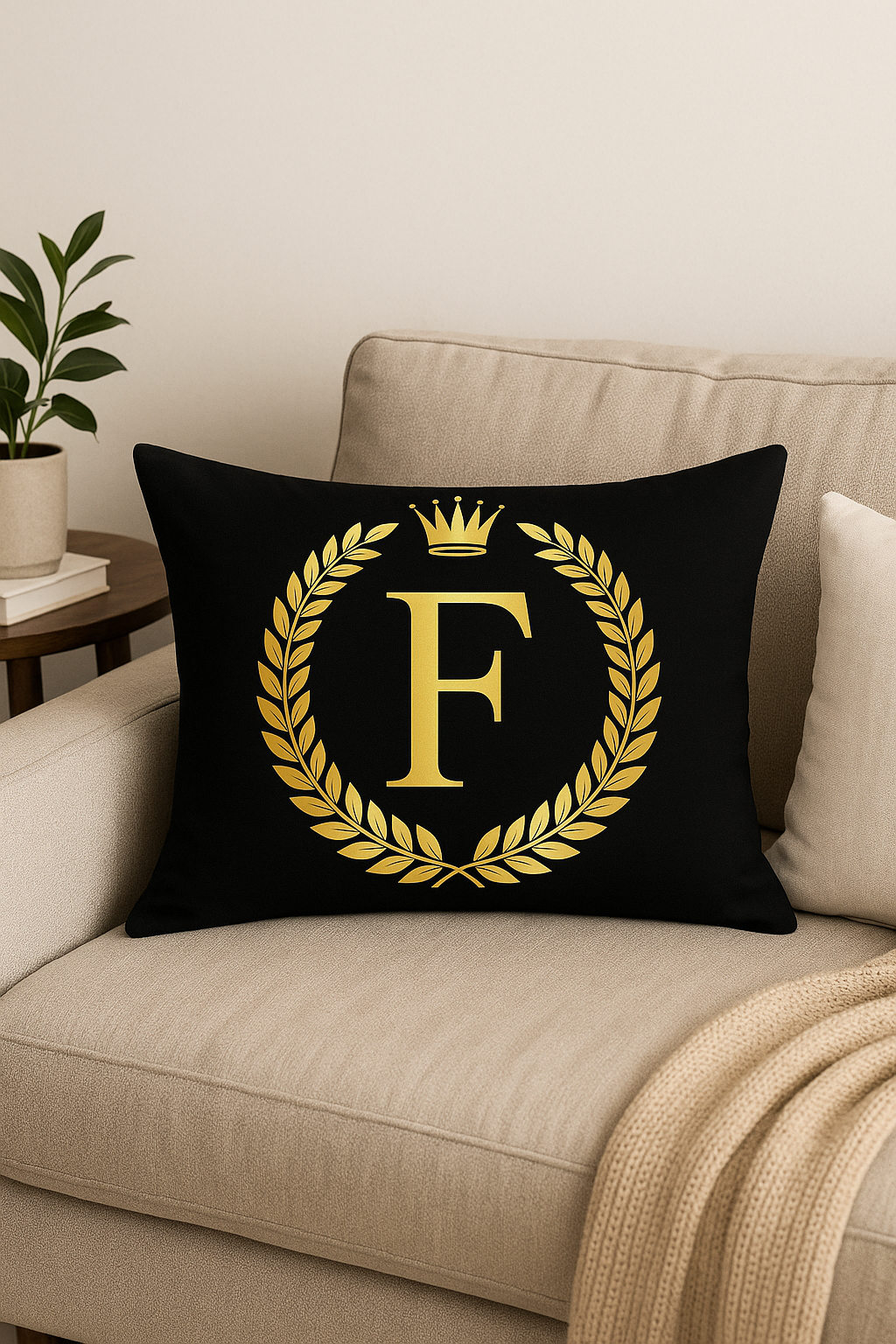 Versatile Black & Gold Letter Throw Pillow Cover - view 2