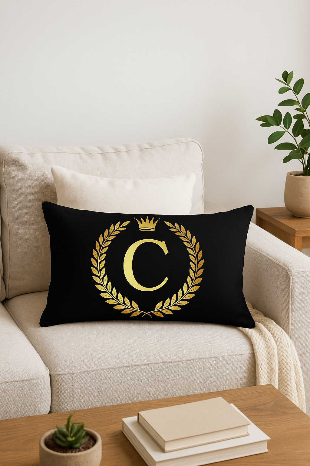 Structured Black & Gold Letter Throw Pillow Cover - view 2