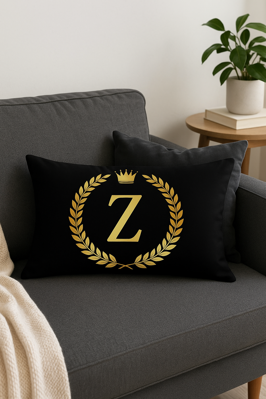 Sophisticated Black and Gold Lettered Throw Pillow Cover - view 2