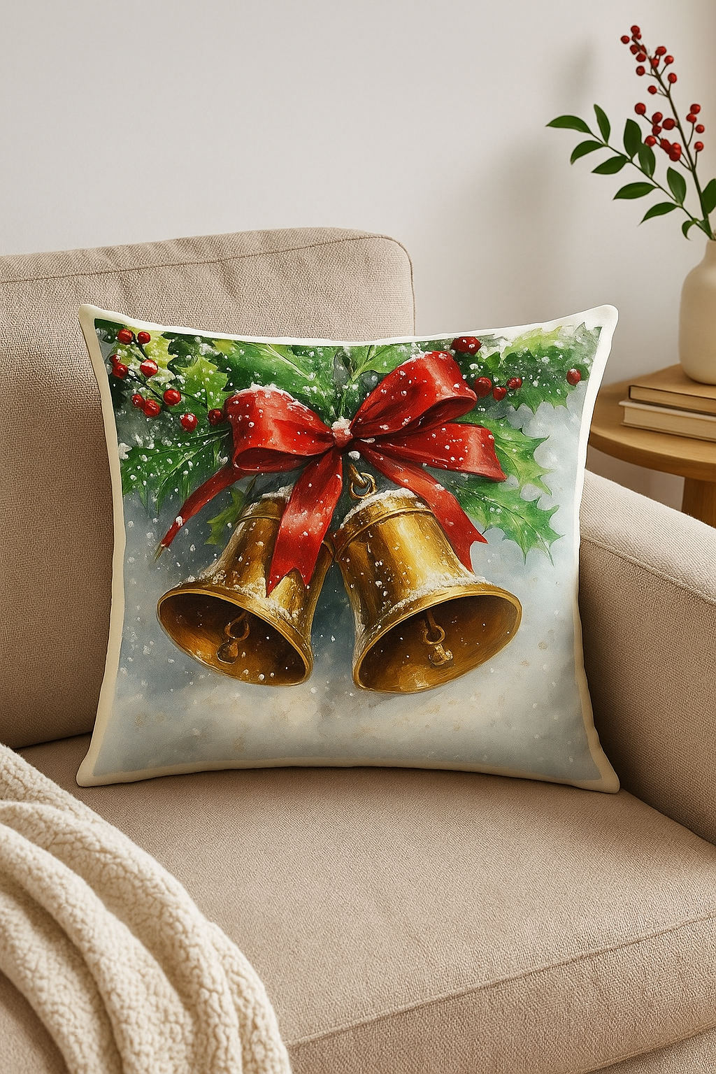 Decorative throw pillow cover Santa Claus pattern and Christmas bells - view 2