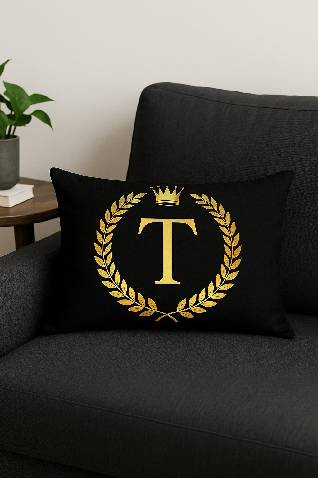Radiant Black & Gold Letter Throw Pillow Cover - view 2