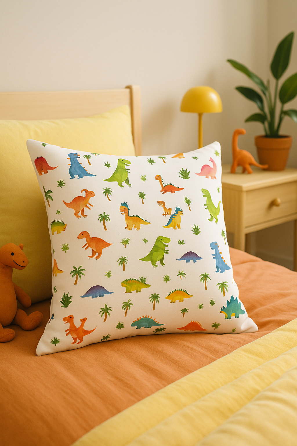 Cute Dinosaur Throw Pillow Cover with Delicate Cartoon Print - view 2