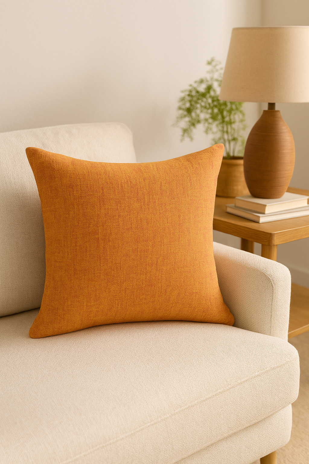 Thick Linen Throw Pillow Cover with Plain Textured Weave - view 2